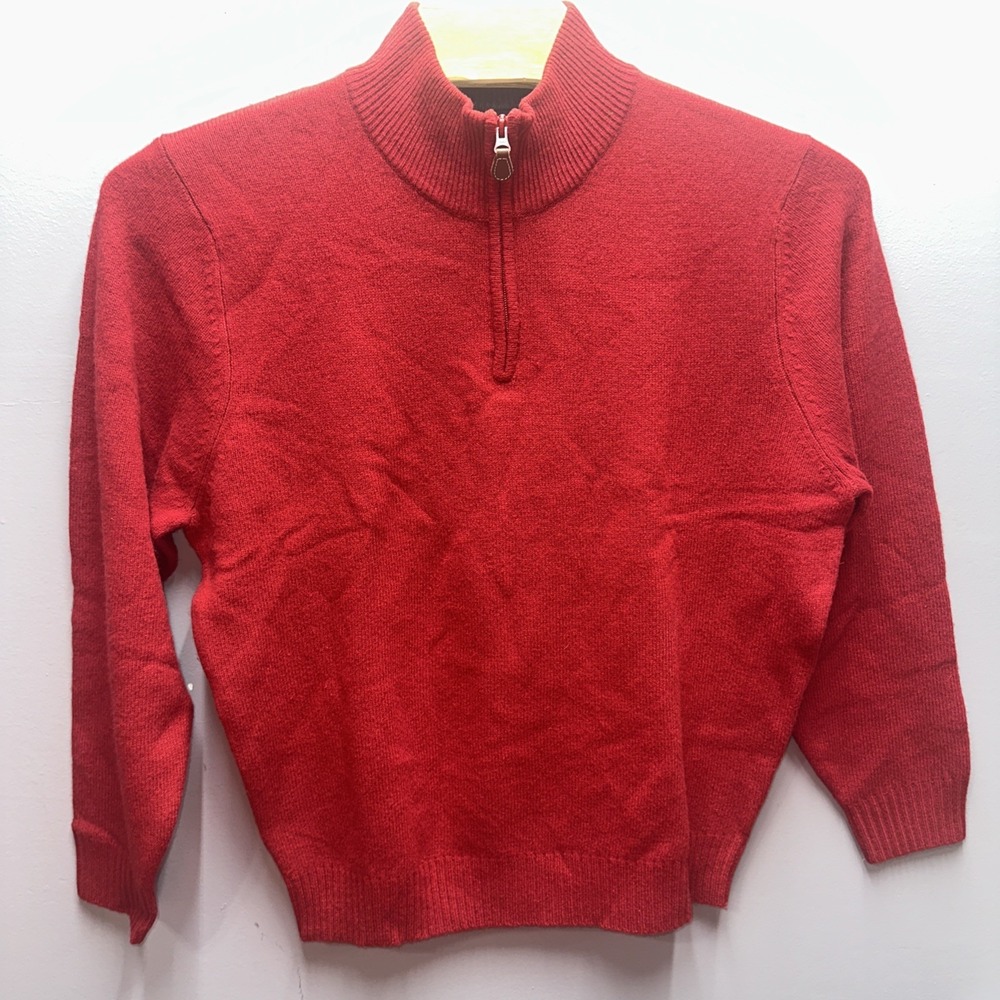 Jos A Bank Mens Red Lambswool Blend Quarter Zip Sweater Mock Neck Large NWT